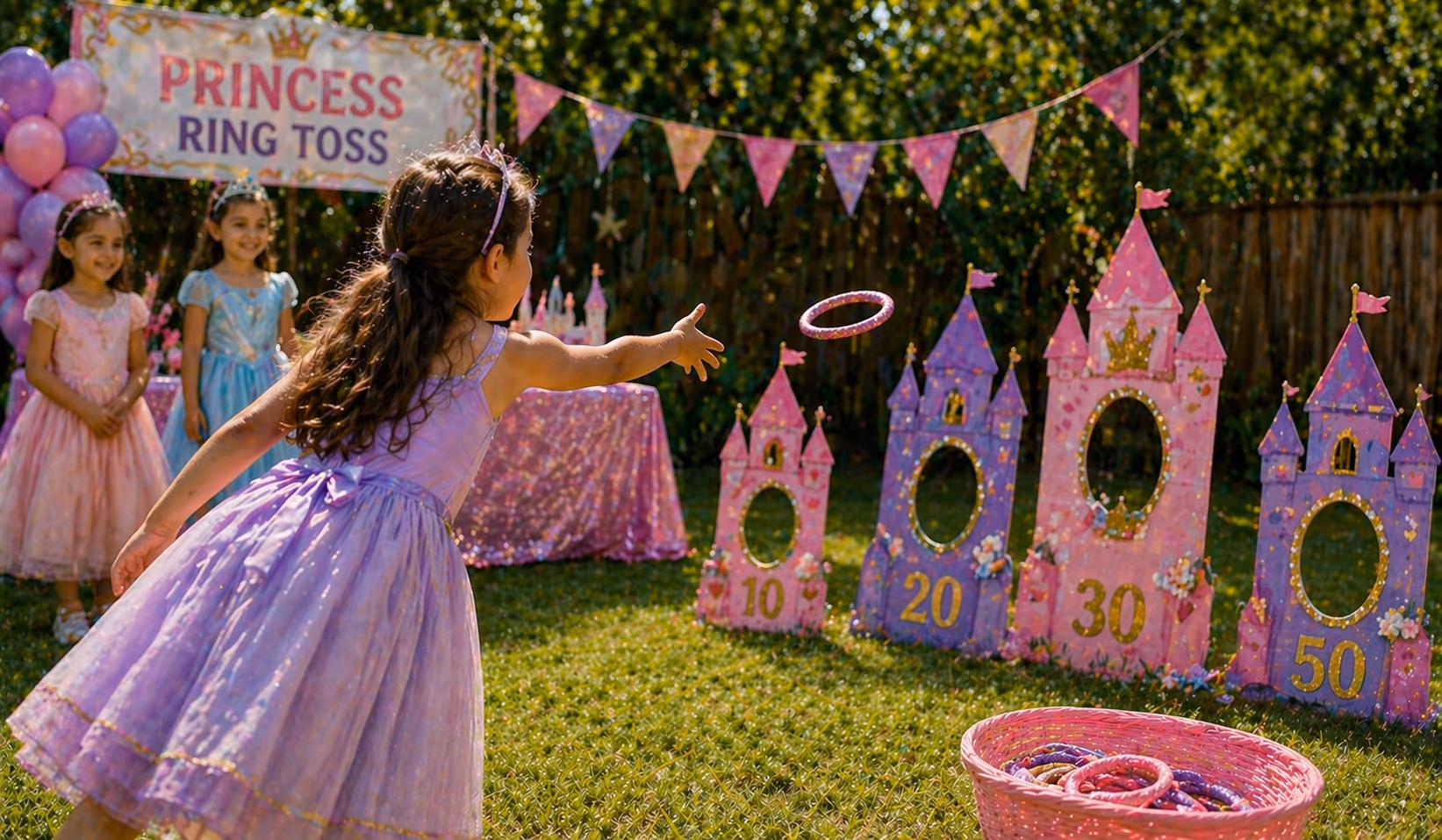 Princess party games preview with pink party colors and playful activities